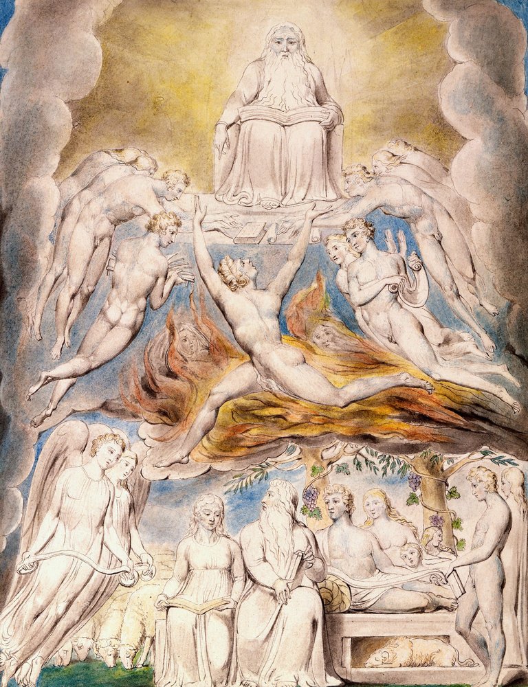 ウィリアム・ブレイク、神の玉座の前で冠を脱ぐ24人の長老たち、希少な画集より 神の玉座の前のサタン